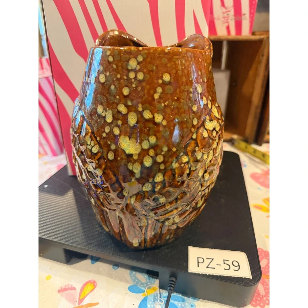 Pink Zebra Owl Simmering Shades Ceramic Drip Glaze Brown Amber Heart Cutouts